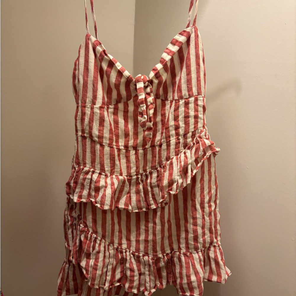 The Impeccable Pig Red/White Striped Ruffle Dress
